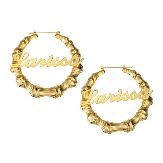 Custom Name Bamboo Hoop Earrings