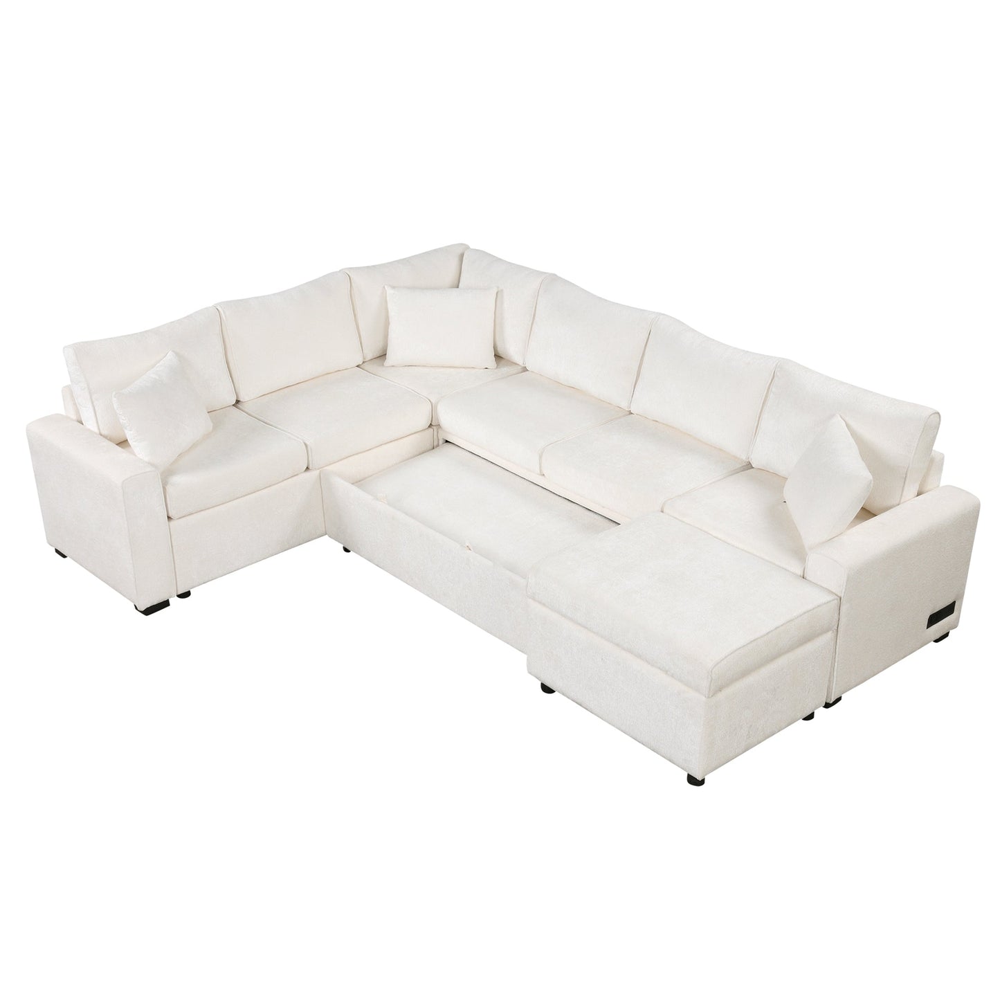 Sectional Sofa Bed with Storage Ottoman and Pillows
