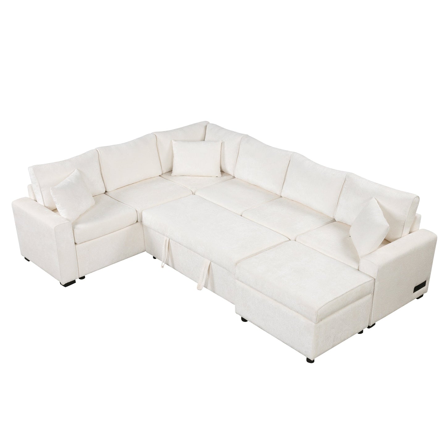 Sectional Sofa Bed with Storage Ottoman and Pillows