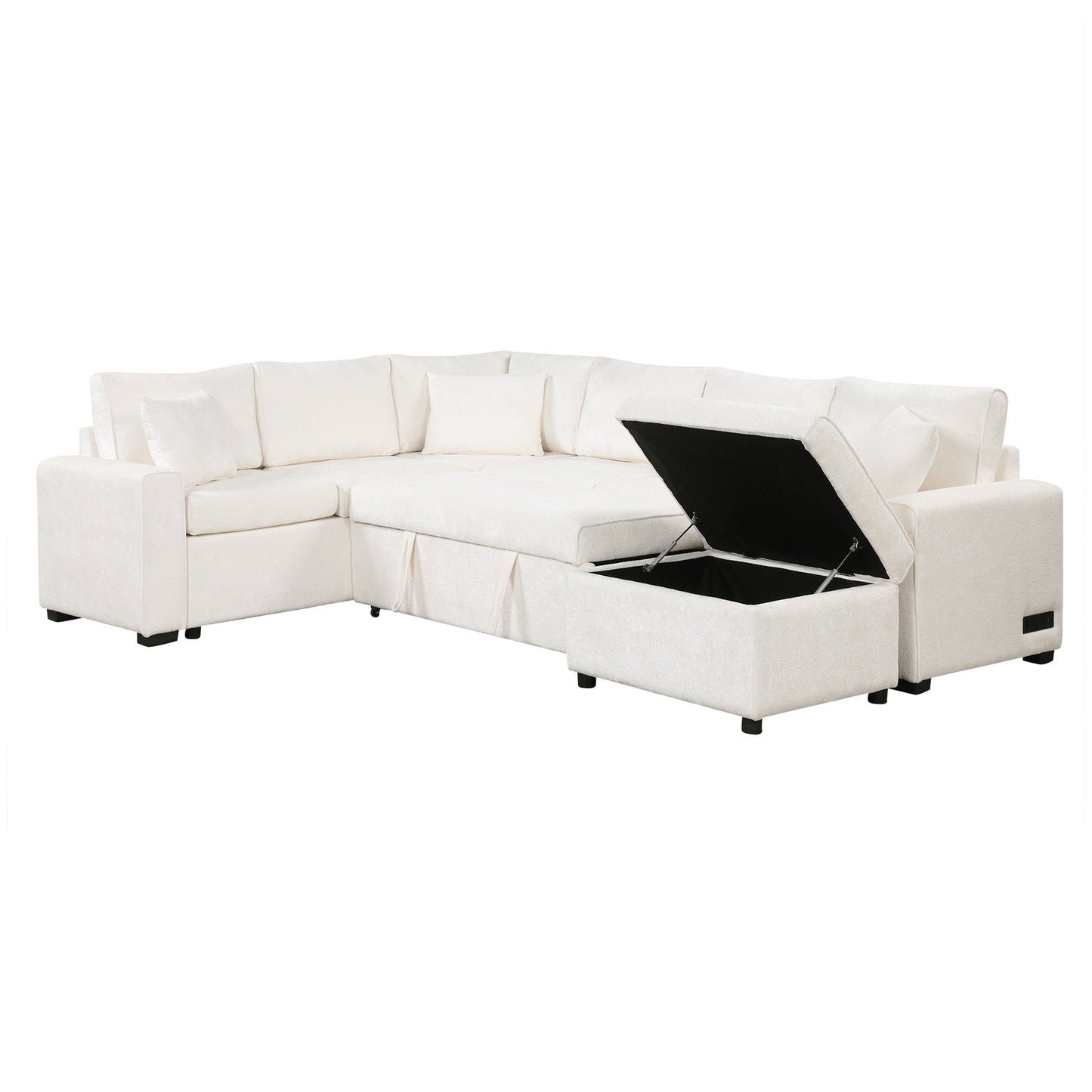 Sectional Sofa Bed with Storage Ottoman and Pillows