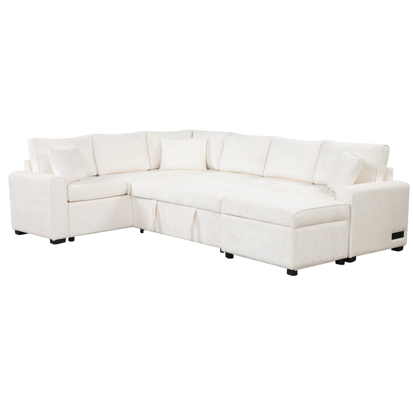 Sectional Sofa Bed with Storage Ottoman and Pillows