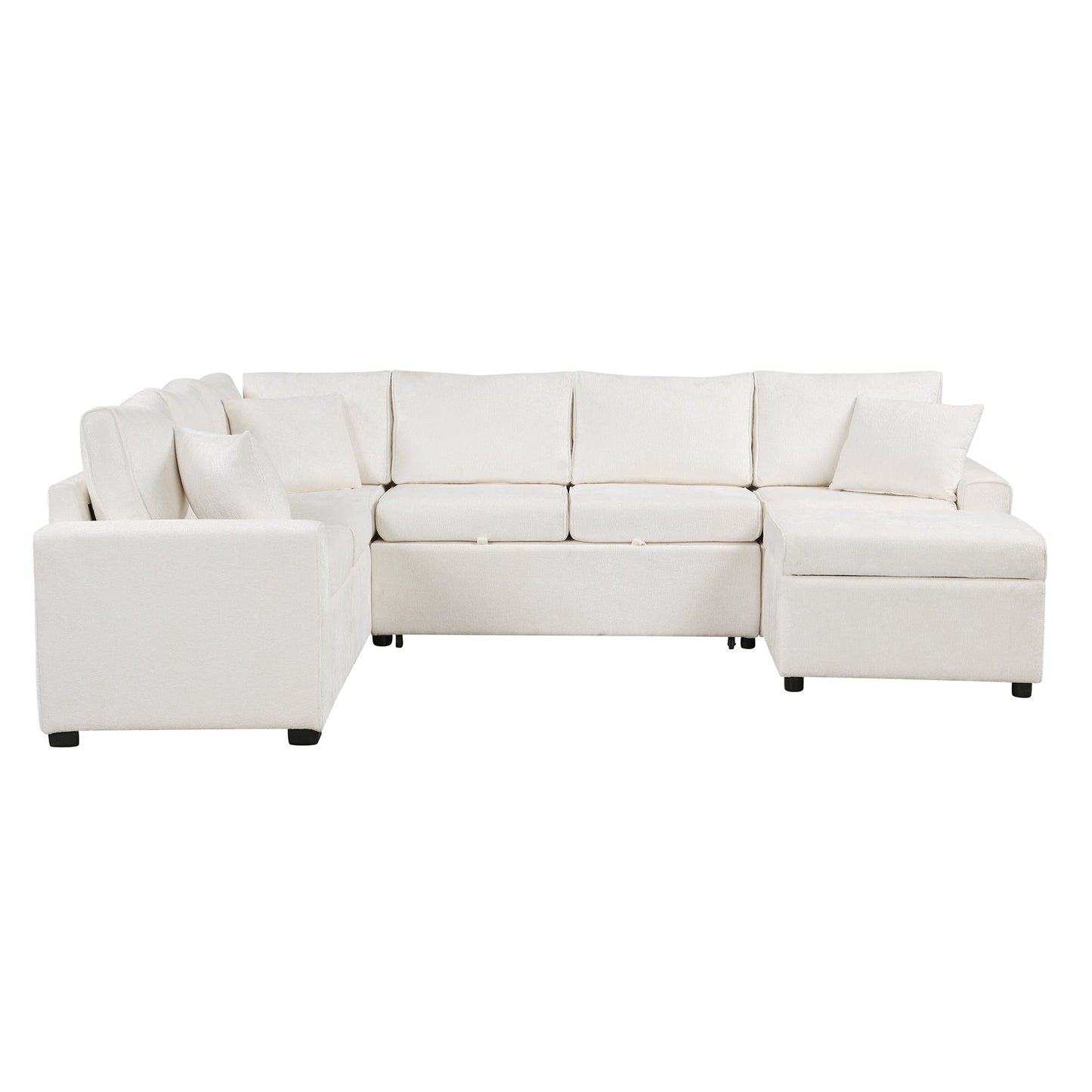 Sectional Sofa Bed with Storage Ottoman and Pillows