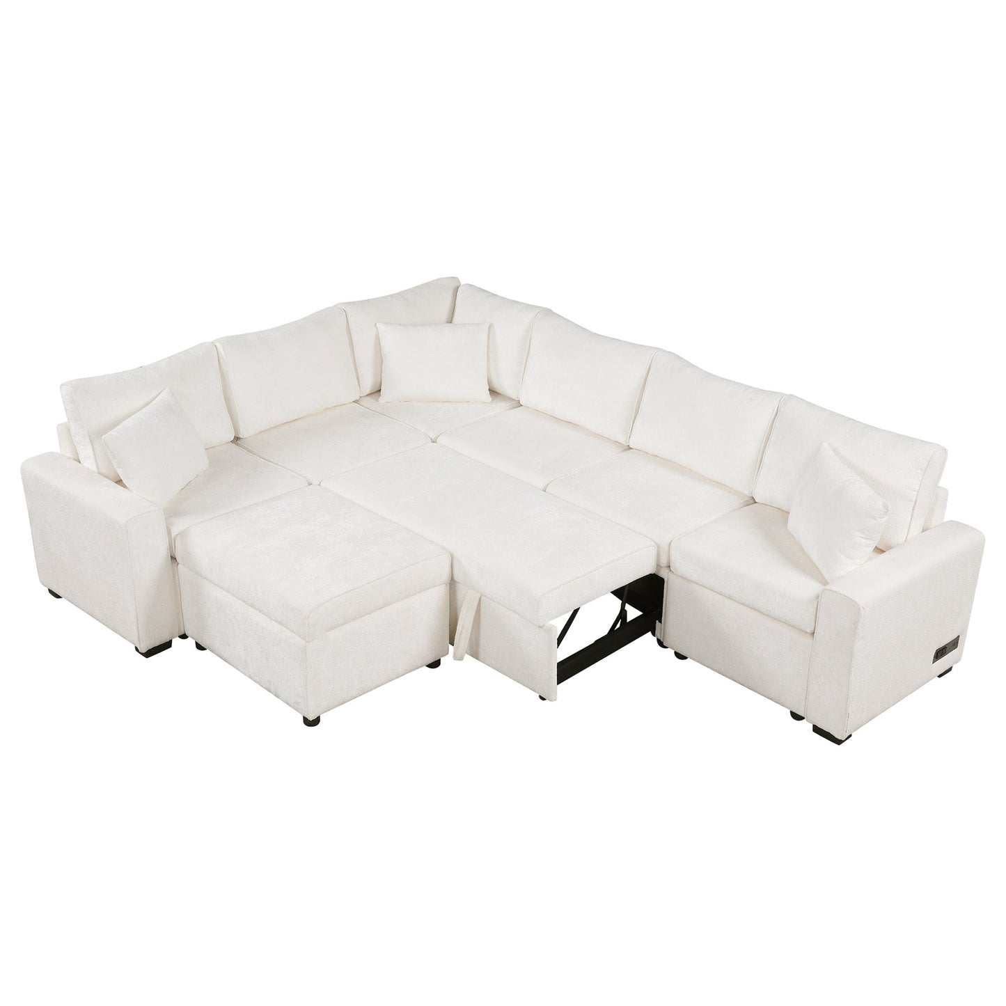 Sectional Sofa Bed with Storage Ottoman and Pillows