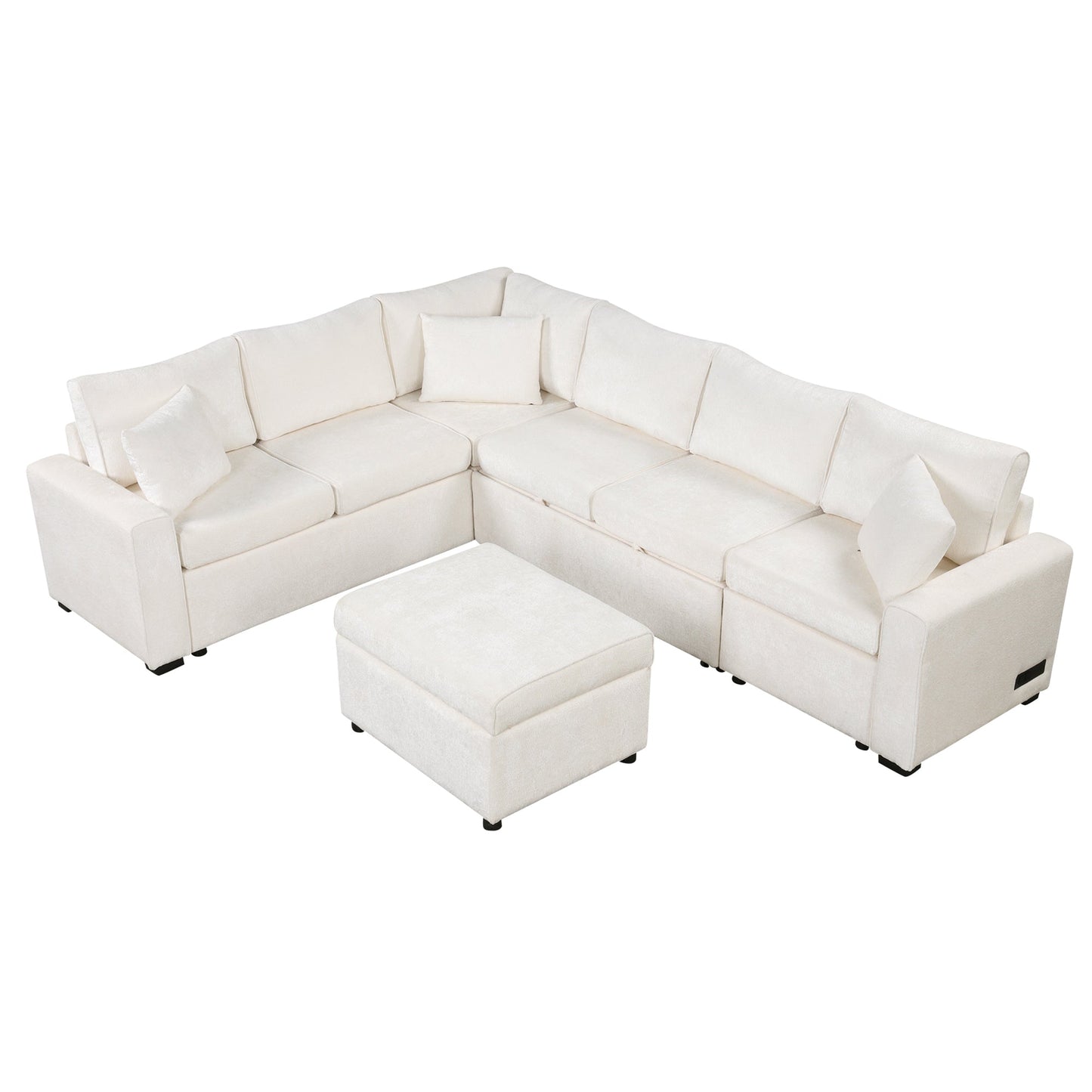 Sectional Sofa Bed with Storage Ottoman and Pillows